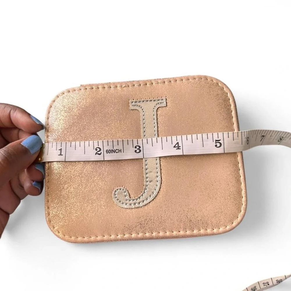 Jewelry Case Rose Gold J Monogram Coquette Travel Glitter Vanity Organizer Small